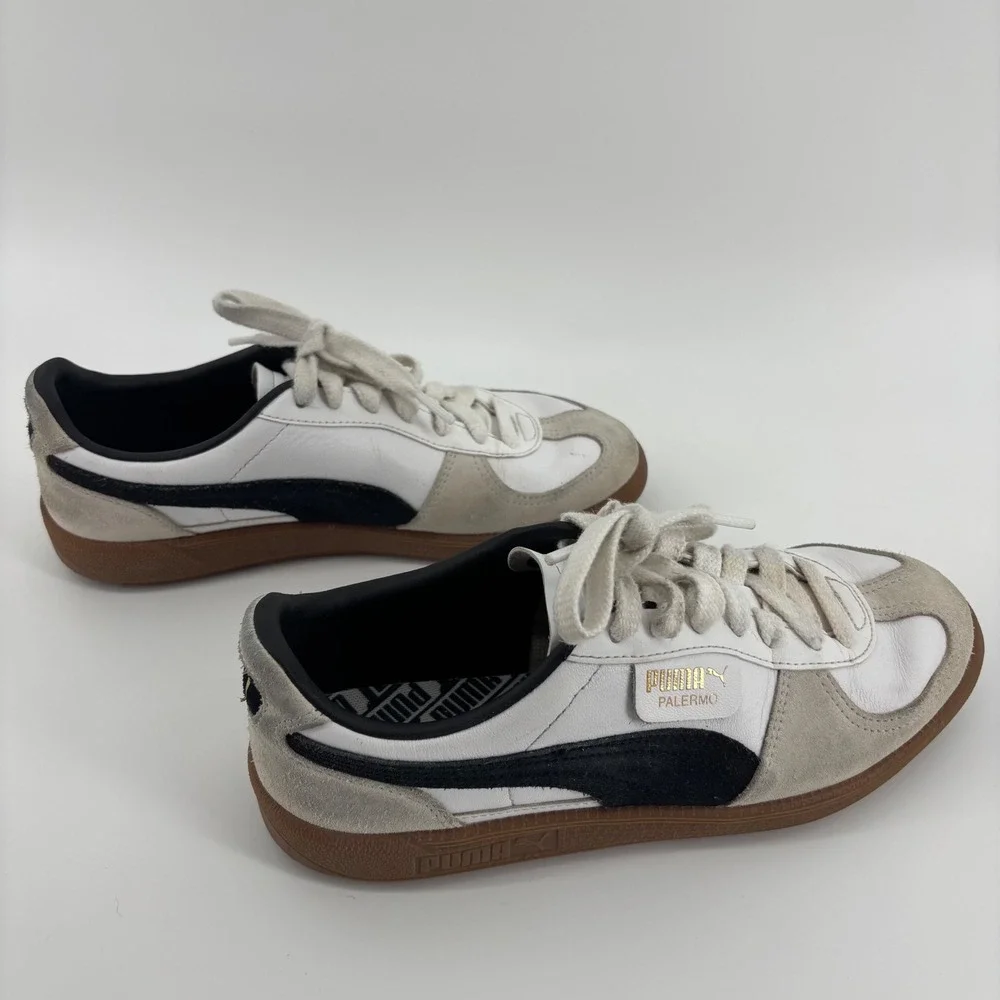 Puma Palermo Sneakers Womens 7.5 White Black Gum Good‎ Leather Suede 396464-01